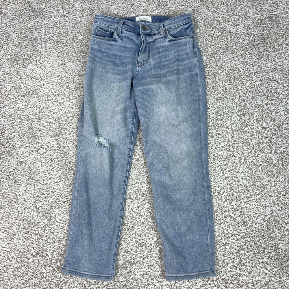EVEREVE Jeans Womens 28 Blue High Rise Ever Straight Distressed Stretch‎ Denim